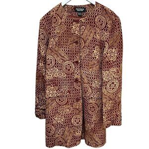 Patrick Collection 100% Silk Jacket Large Brick Red Paisley Duster Blazer